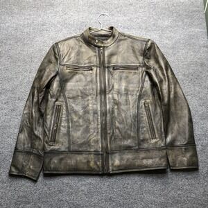Real Leather Jacket Mens 2XL Brown Motorcycle Biker Full Zip Cafe Racer Lined